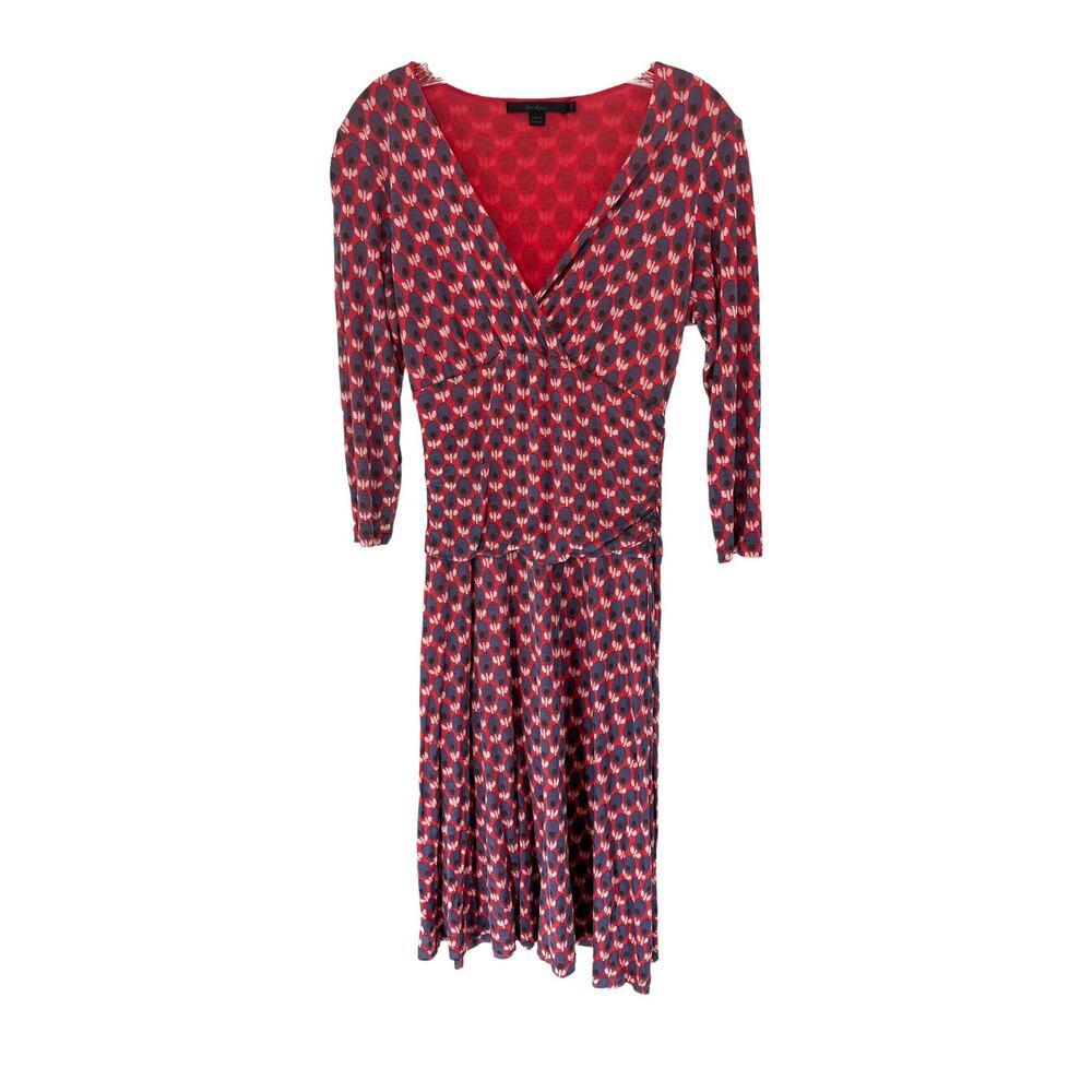 Boden Red Career Office Work Jersey Abstract Floral Knee Length Dress Size 10‎